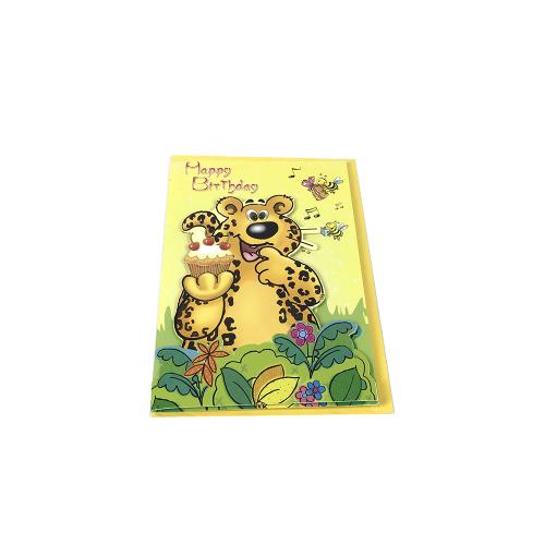 3D Layered Cartoon Leopard Happy Birthday Greeting Card With Yellow Envelopes