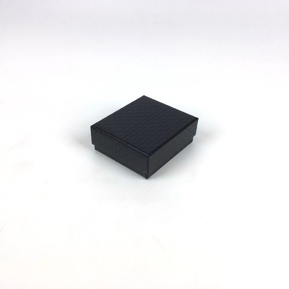 Black Diamond Embossed Lid Base Small Square Rigid Ring Gift Boxes with Custom Die-Cut Foam Insert
