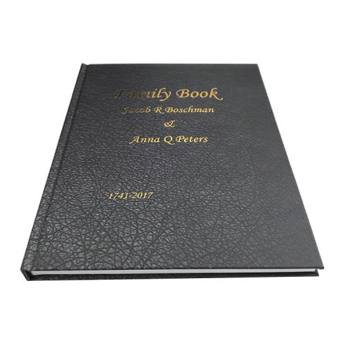 Black Leather Texture Gold Foil  & Embossed Family Genealogy Hardcover Book Printing