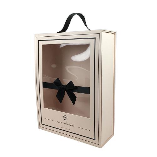 Blush Pink Window Flip Gift Carrier Box with Ribbon Bow & Carry Loop