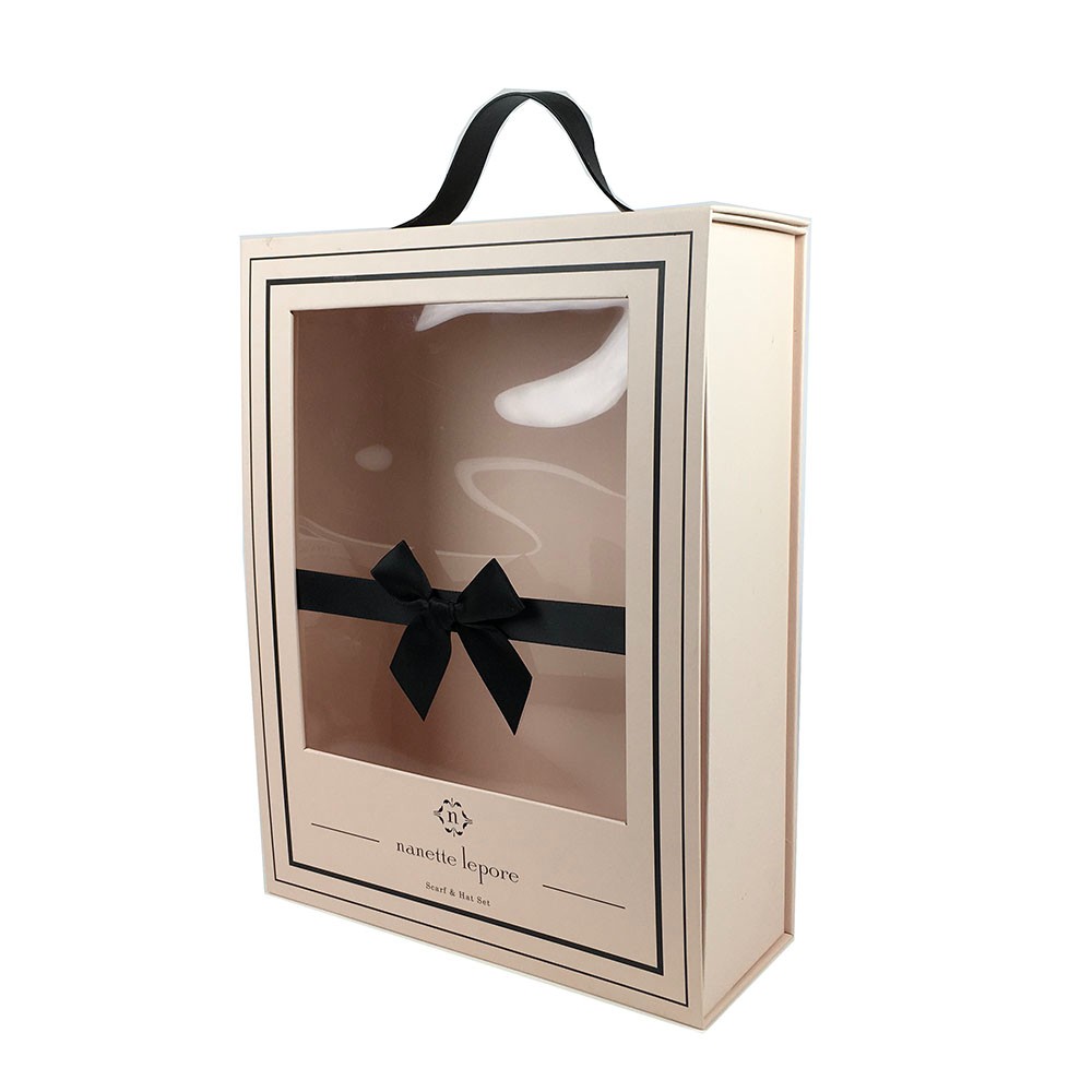 Blush Pink Window Flip Gift Carrier Box with Ribbon Bow & Carry Loop