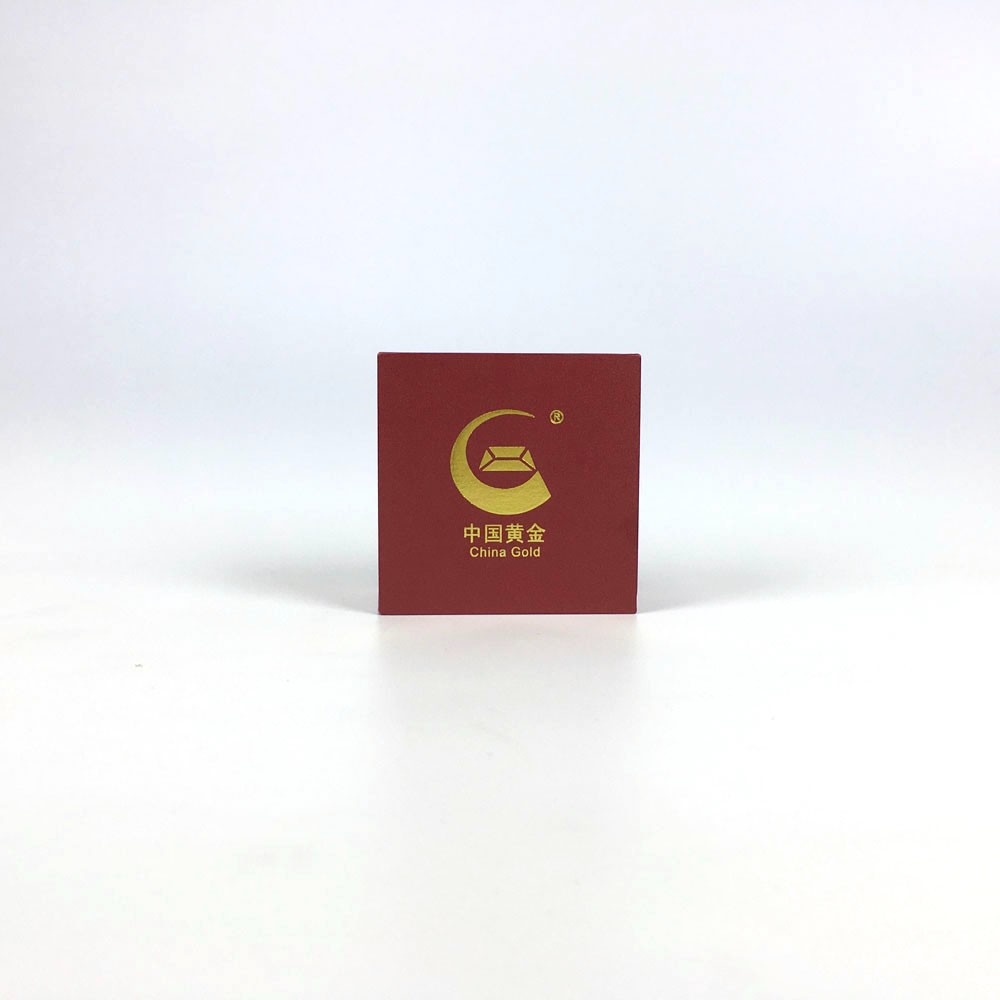 Burgundy Matte Hinged Flip Rigid Jewelry Gift Box with Gold Foil Logo and Black Velvet Insert