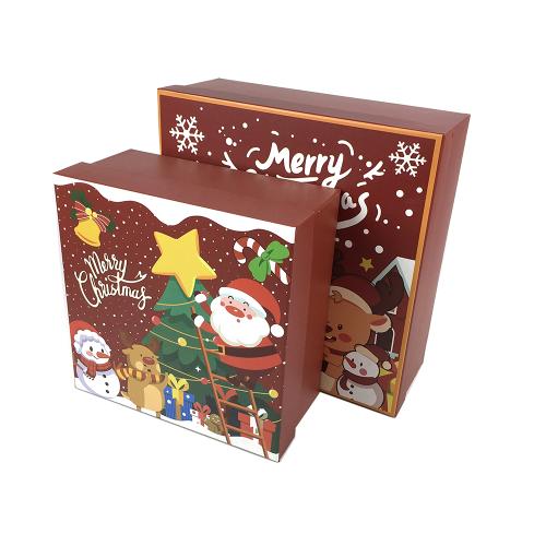 Cartoon Xmas Pattern Separate Lid Base Rigid Gift Box