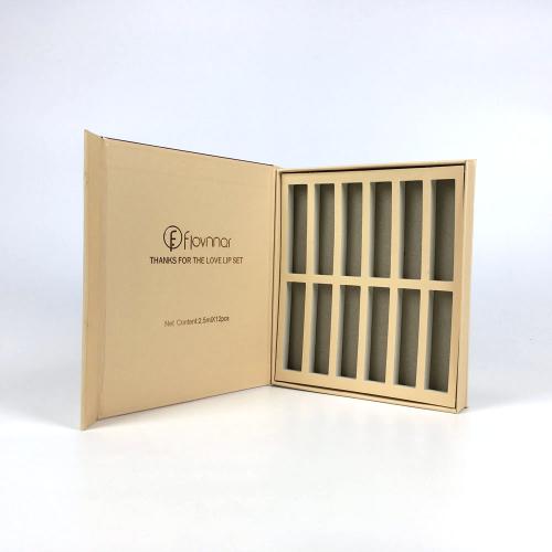 Champagne Gold Magnetic Book Style Rigid Cosmetic Gift Box with Custom 12-Slot Blister Insert