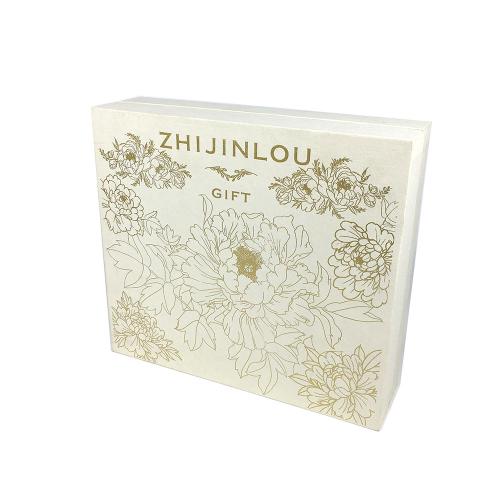 Cream Beige Dual Foil Peony Two-Part Square Rigid Gift Storage Case