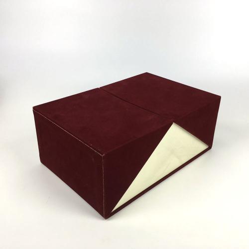 Custom Burgundy Suede Double Opening Rigid Perfume Gift Box with Cream Inner Frame