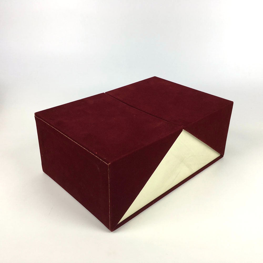 Custom Burgundy Suede Double Opening Rigid Perfume Gift Box with Cream Inner Frame