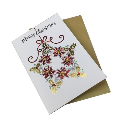 Custom Elegant Star Flower Holly Christmas Cards Printing