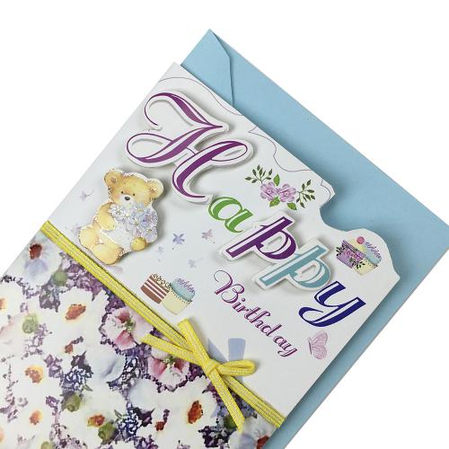 Custom Floral Happy Birthday Greeting Card with Light Blue Envelopes