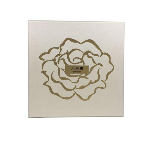 Custom Ivory Square Lid Base Rigid Cosmetic Gift Boxes with Gold Foil Rose Logo
