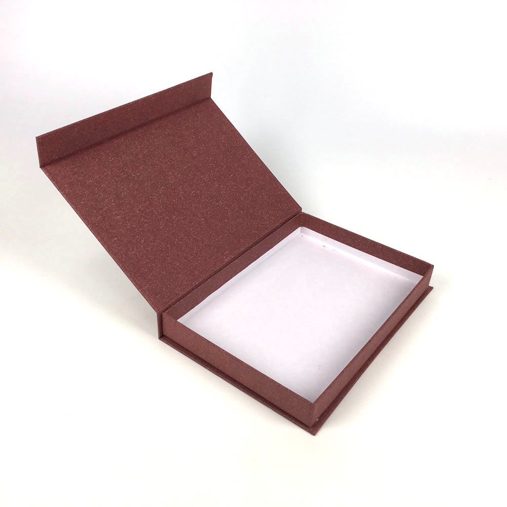 Custom Mauve Glittery Textured Book Style Rigid Gift Boxes with Debossed Floral Pattern