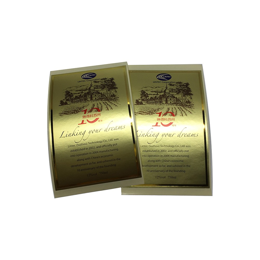 Custom Metallic Gold Foil Wine Bottle Self Adhesive Labels with Holographic Rainbow Effect