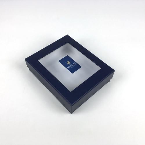Custom Navy Rigid Lid Base Gift Box with PVC Clear Window