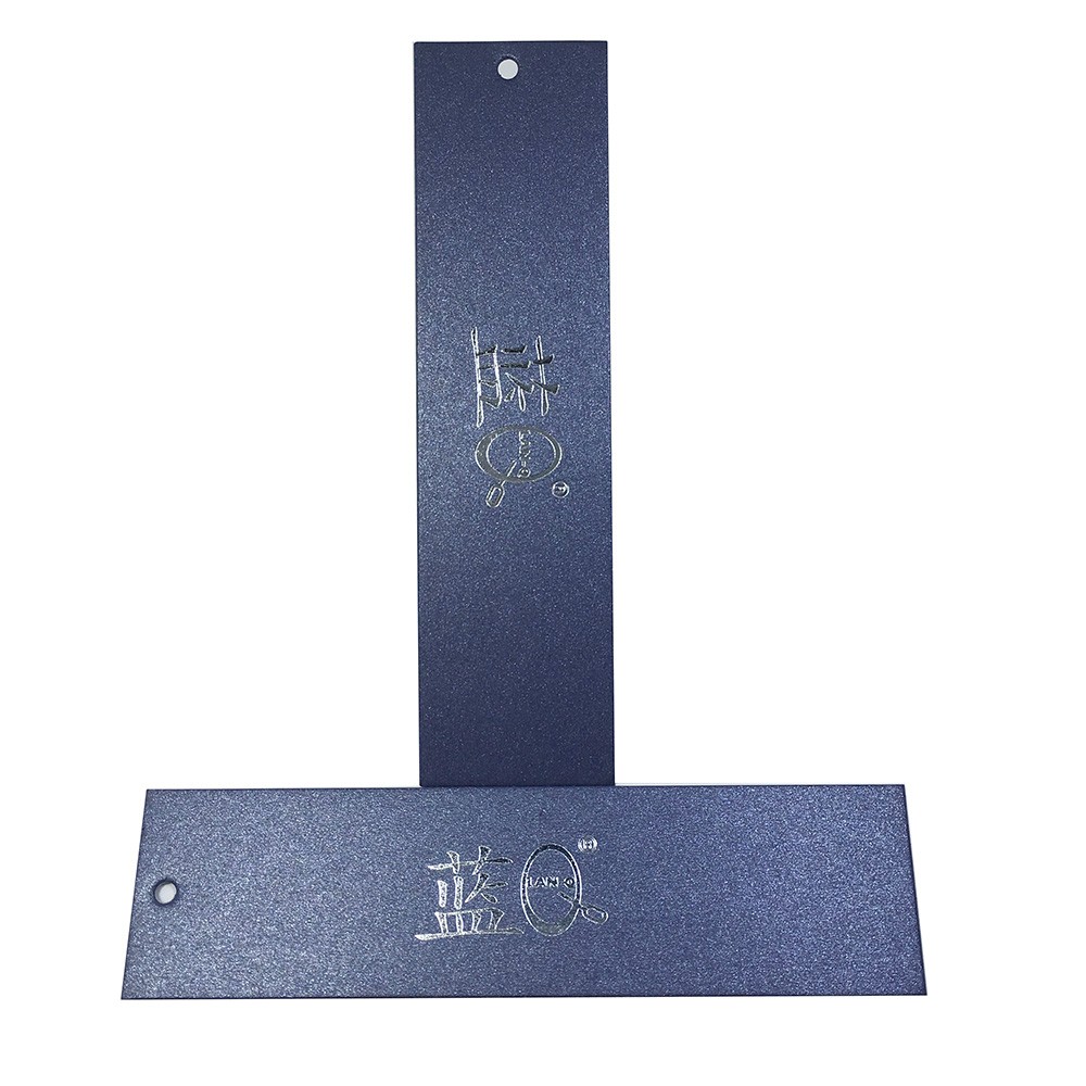 Custom Navy Shimmer Paper Silver Foil Swing Tags For Clothing