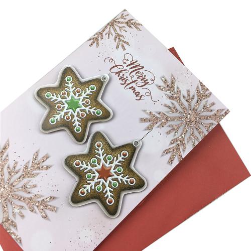 Custom Snowflake Star Christmas Greeting Card with Red Envelopes