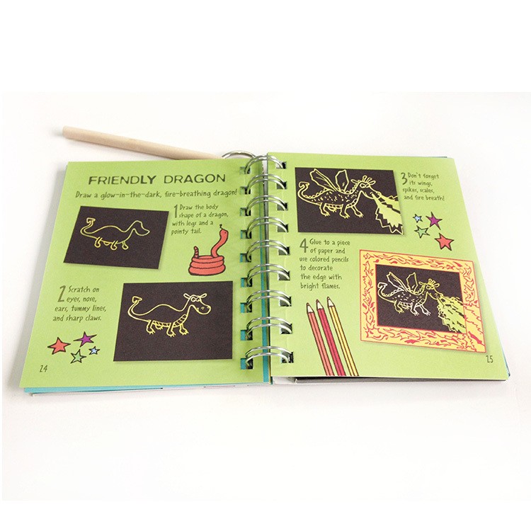 Custom Wire-O Lay Flat Scratch Drawing Activity Book with Stylus and Scratch Paper