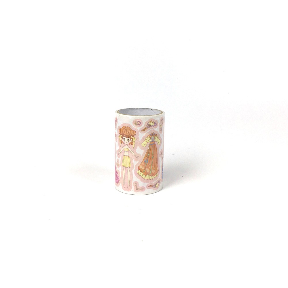 Cute Cartoon Girl Dress Up Change Outfit PET Washi Labels Roll Kids DIY Doll Clothing Mix Match Stickers Printing