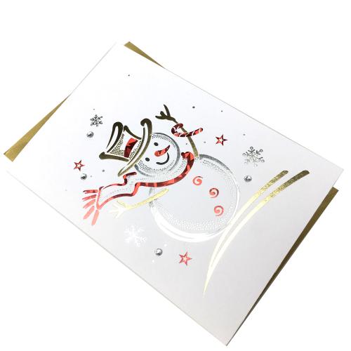 Cute Red Gold Foil Snowman Merry Christmas Folded Cards Printing