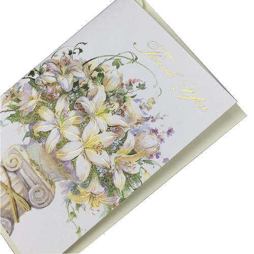 Elegant Lily Flower Thank You Folded Card Gold Foil Lettering