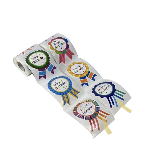 Happy Birthday Rosette Roll Adhesive Stickers for Party Decorations