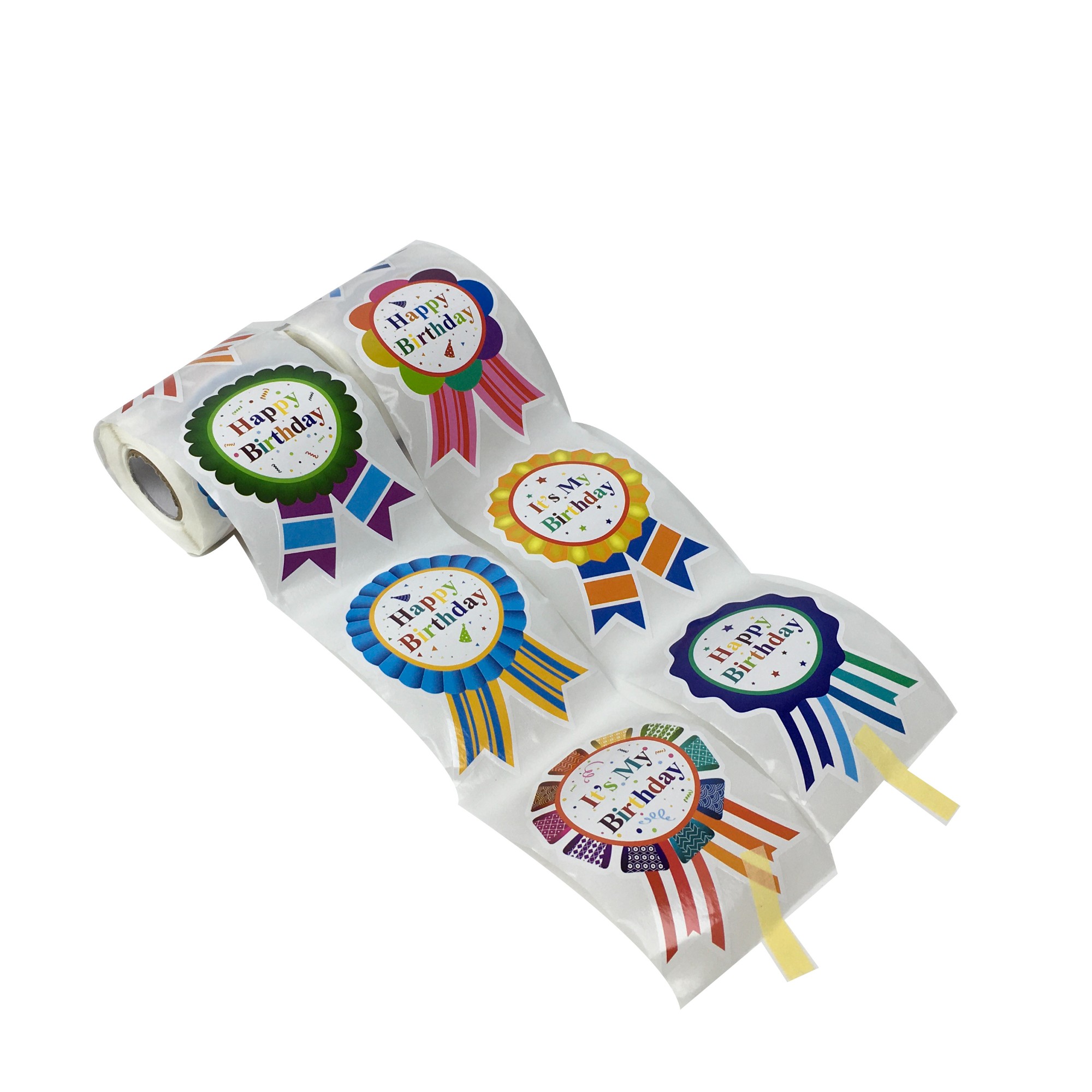 Happy Birthday Rosette Roll Adhesive Stickers for Party Decorations
