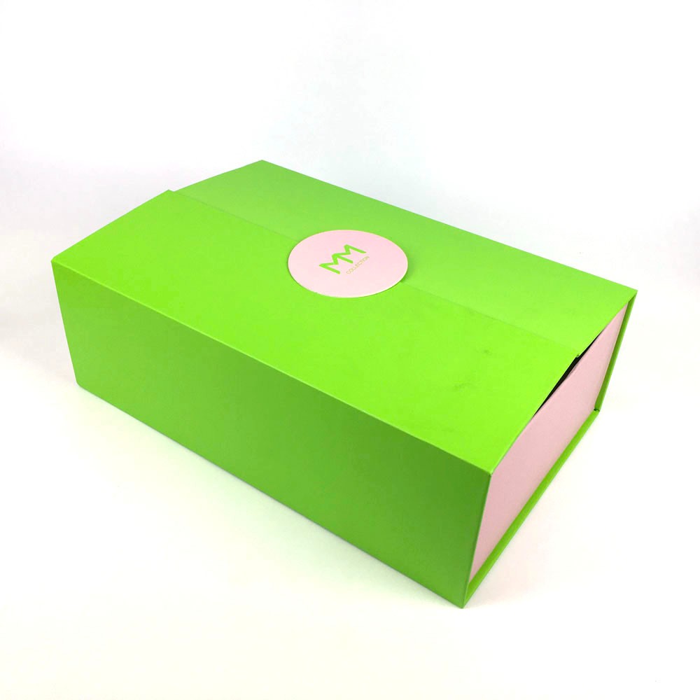 Lime Green Double Door Rigid Gift Box with Embossed Logo Seal and Die-Cut Foam Insert