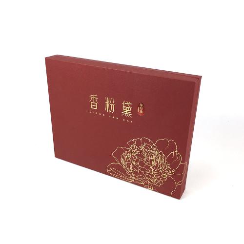 Matte Burgundy Gold Lined Lid & Base Peony Line Art Rigid Presentation Box