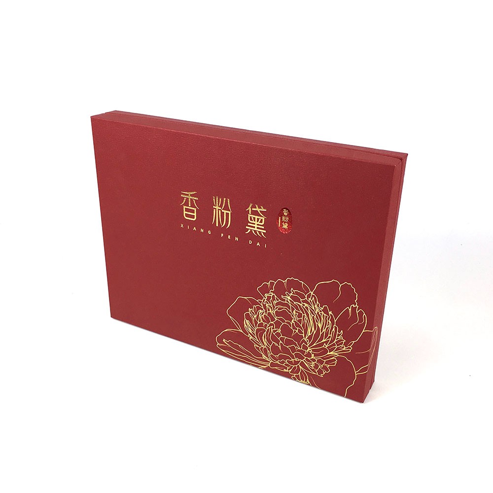 Matte Burgundy Gold Lined Lid & Base Peony Line Art Rigid Presentation Box