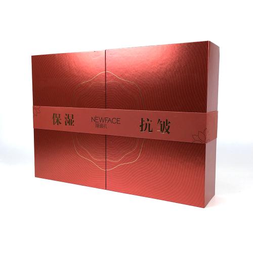 Metallic Red Double Door Ribbon Band Cosmetic Presentation Case