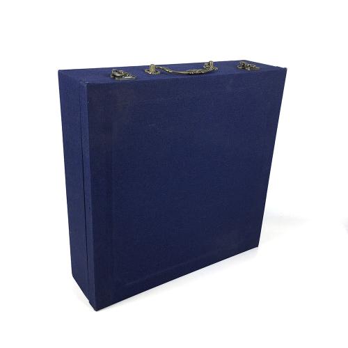 Navy Fabric Wrapped Hinged Trunk Style Compartment Storage Case