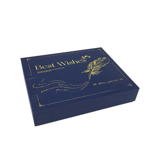 Navy Gold Foil Feather Art Two-Part Rigid Gift Box