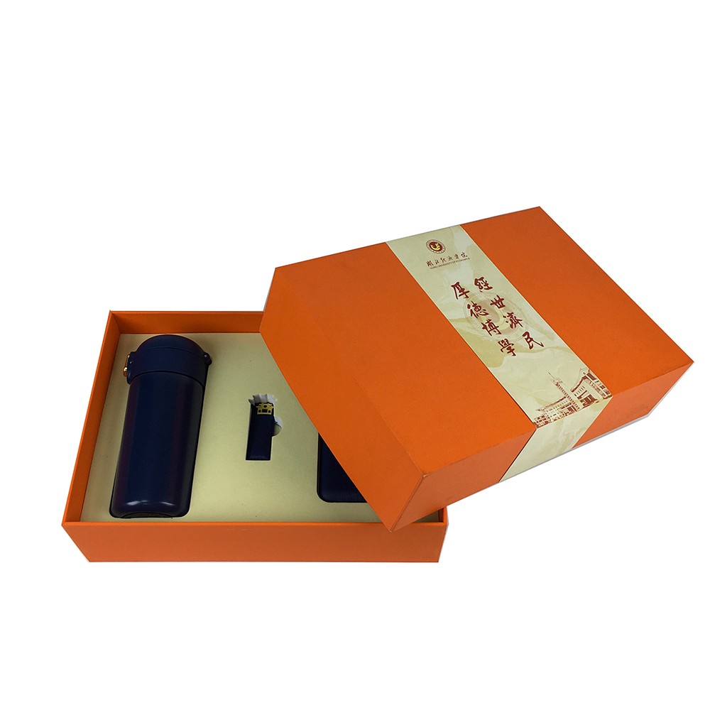 Orange Hardcover Flip Corporate Merchandise Kit Box with Custom Foam Insert