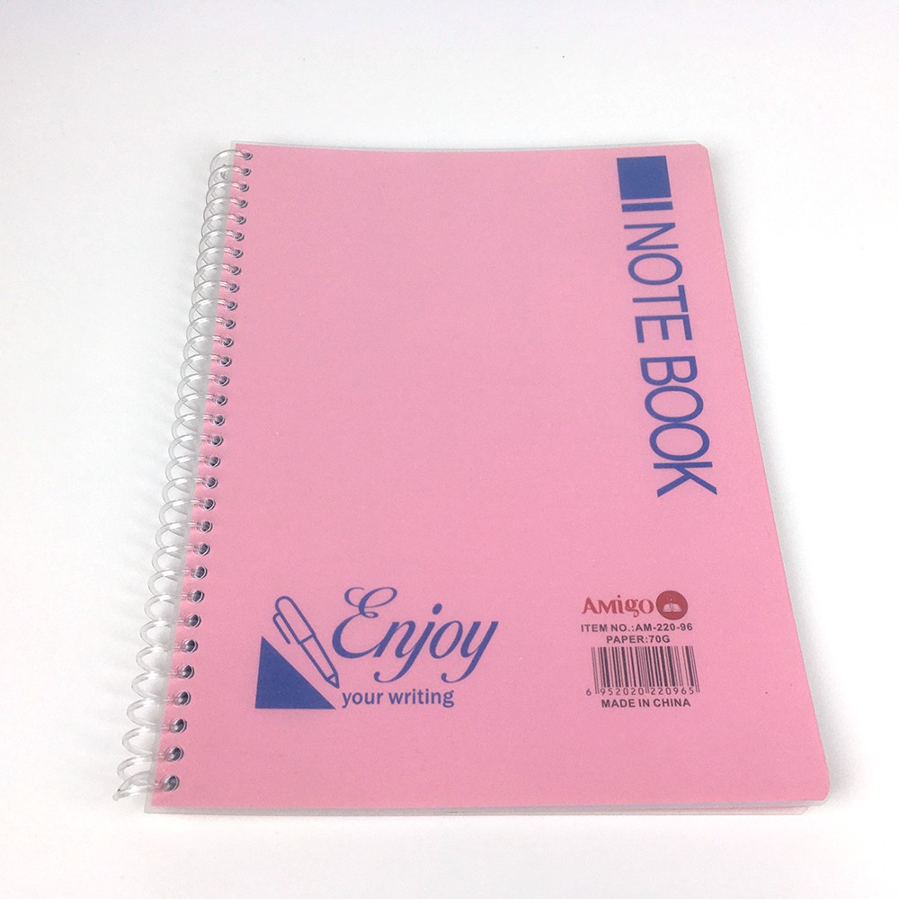 Pink Solid Color Spiral Ruled Notebooks Printing with Frosted PVC Protective Cover