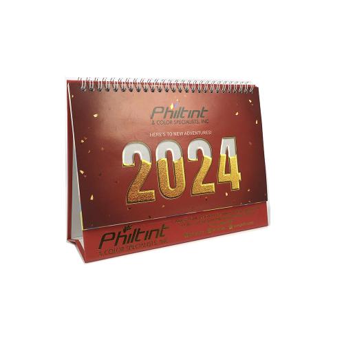 Red Gold Foil 2024 Promotional Desktop Calendars Printing
