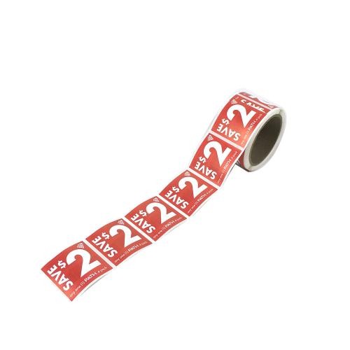 Save $2 Red Retail Discount Roll Stickers for Supermarket Price Marking