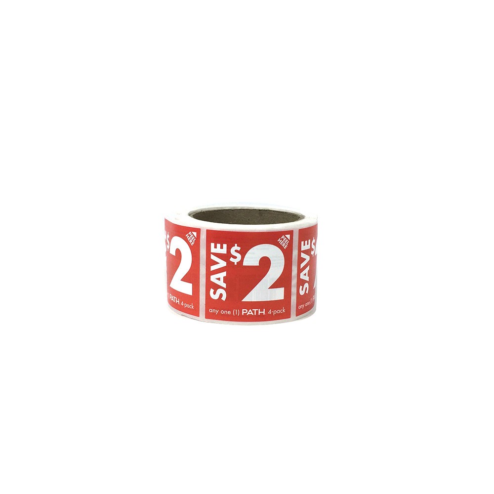 Save $2 Red Retail Discount Roll Stickers for Supermarket Price Marking