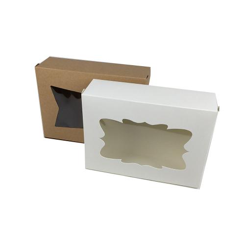 Two-Tone Kraft & White Flap Lid Treat Box With Irregular Contour Window
