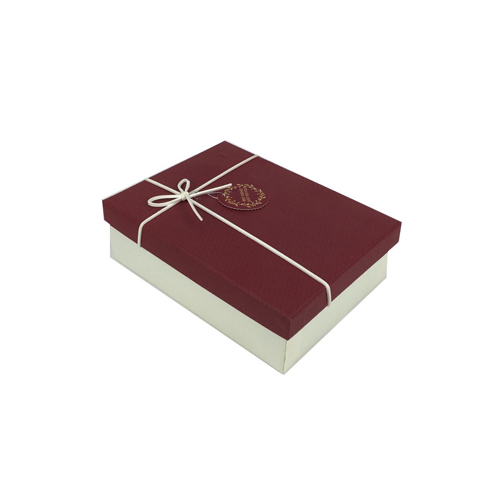 Two-Tone Textured Lid Base Rigid Gift Box with Cotton String Bow & Gold Foil Tags