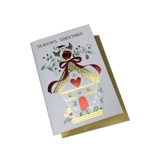 Vintage “Season’s Greetings” Folded Card Set with Gold Envelope