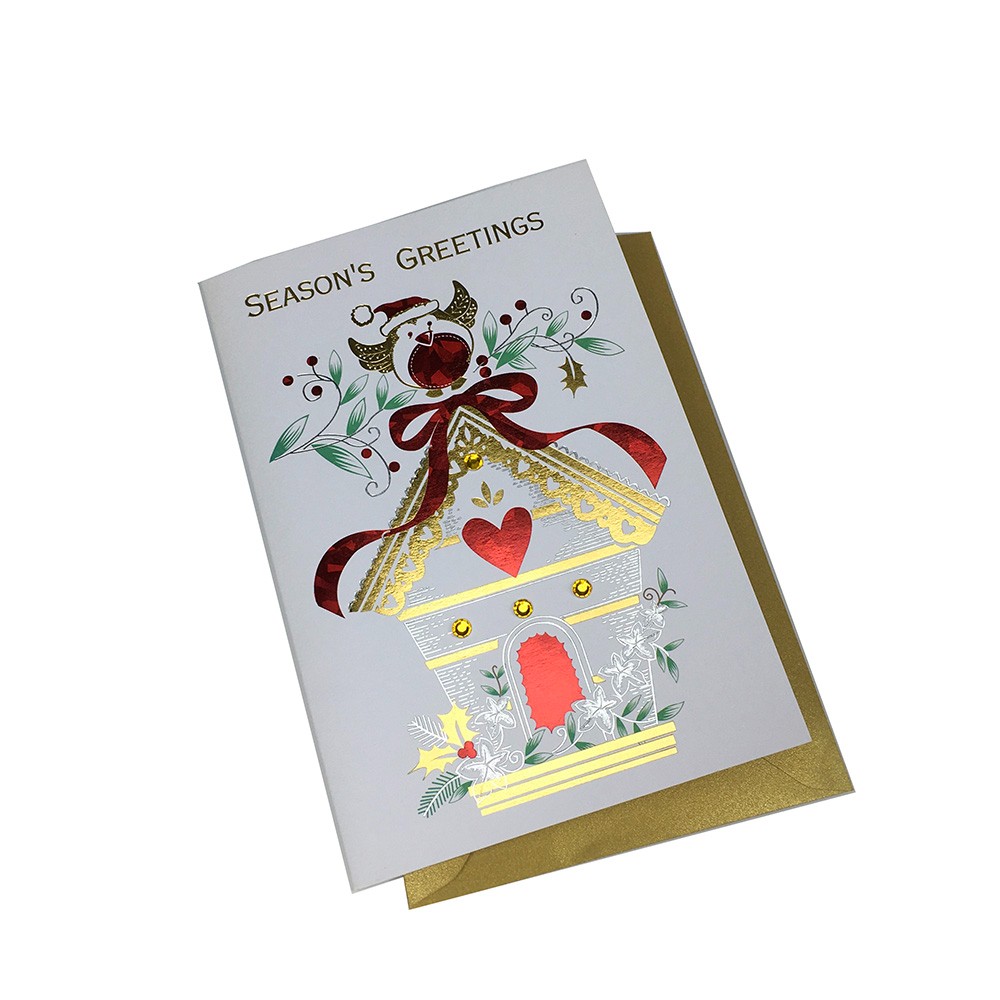 Vintage “Season’s Greetings” Folded Card Set with Gold Envelope