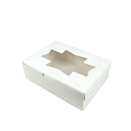 White Foldable Pastry Tray Box With Eight-Pointed Star Cutout Window