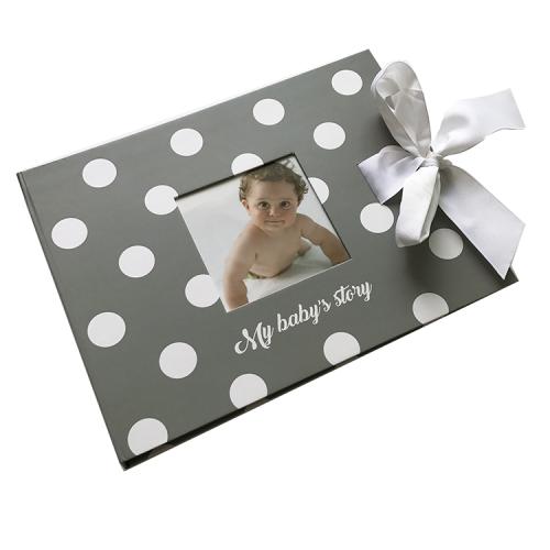 Wire-O Lay Flat Baby Milestone Record Books Printing with Photo Frame & Ribbon Bow